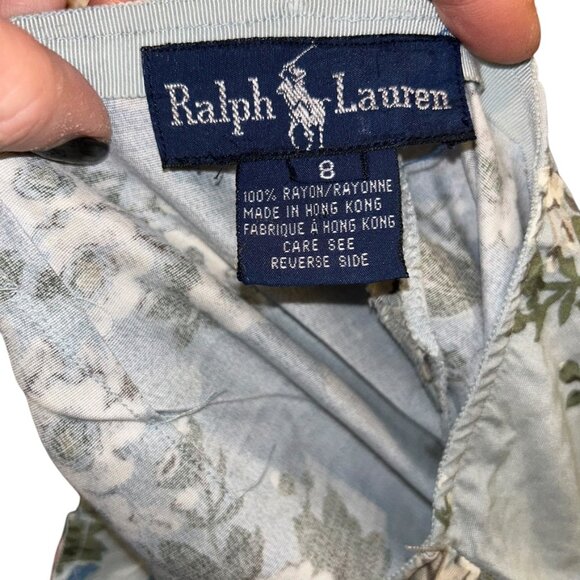 Ralph Lauren Vintage 80s blue Cabbage rose floral print palazzo pants 8 - Picture 2 of 5